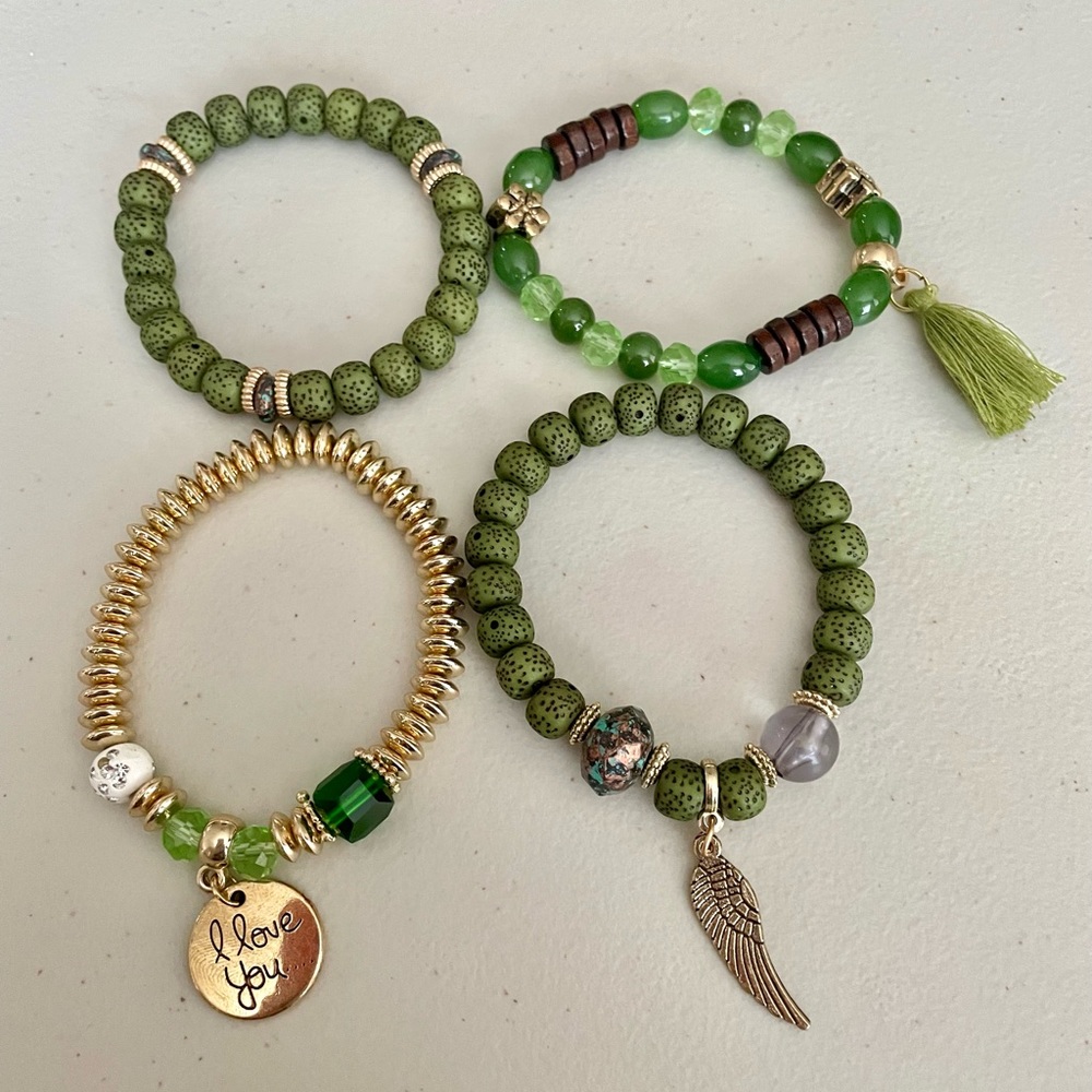 Boho Forest Green Stackable Bracelet Set